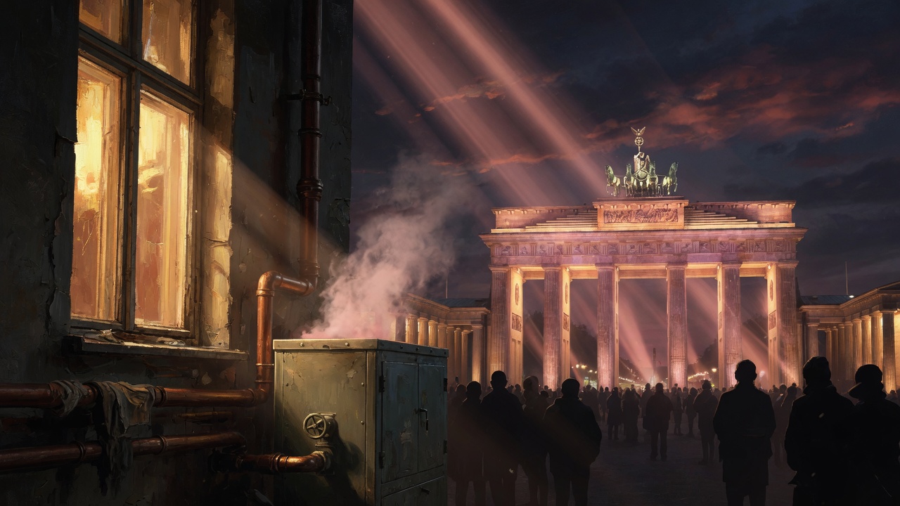 Berliner Lichterfest, goldenes Tor, warmes Fenster eines Haushalts